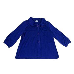 Misook Blouse Royal Blue Long Puff Sleeve Button Up Collar Women's Vintage Top L